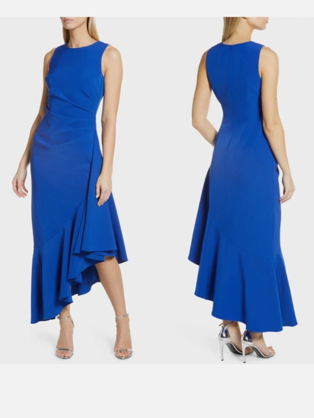 Eliza J Cobalt Blue ASYMMETRICAL ruffle Hem formal Cocktail Dress, size 6 NWT